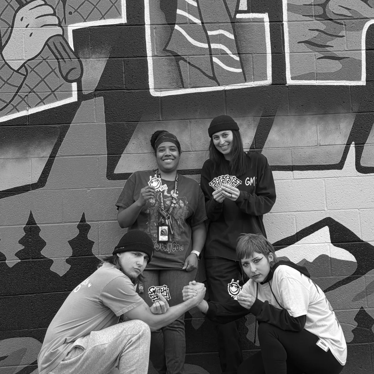 Stickers up against the mural